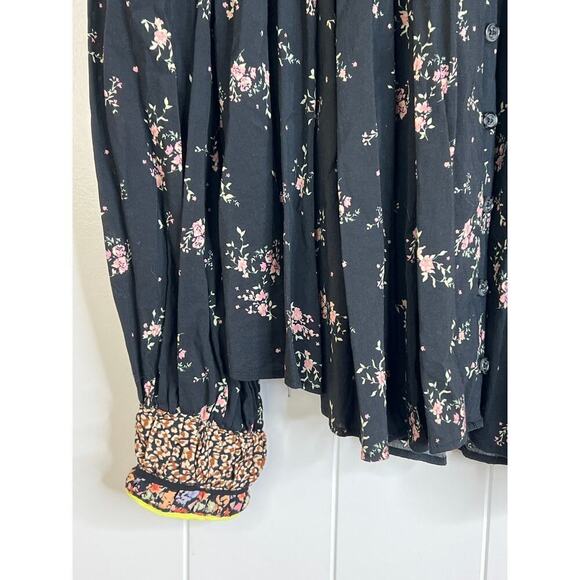 Free People Paloma Printed Blouse Black Floral Size Large - Picture 7 of 10